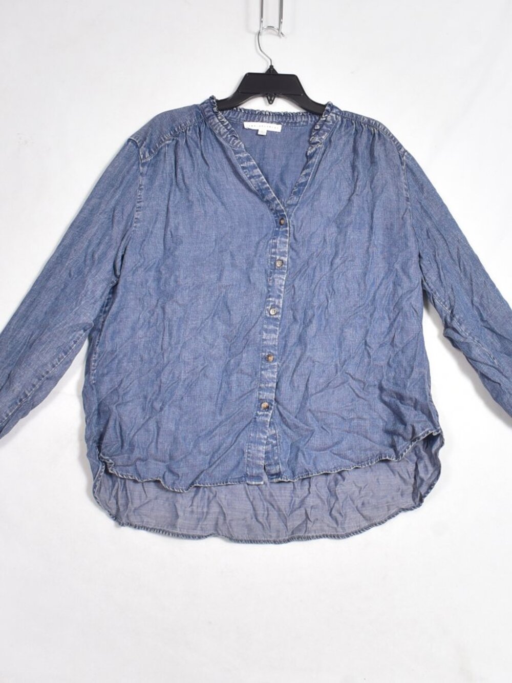 Jane & Delancey Women's Blue Denim Blouse Long Sleeve V Neck Button Up Size Lg
